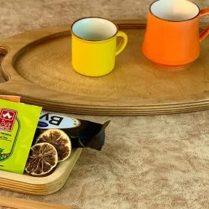 سینی بیضی دسته دار آرت دکو چوب