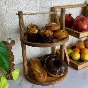 استند دو طبقه دایره آرت دکو چوب